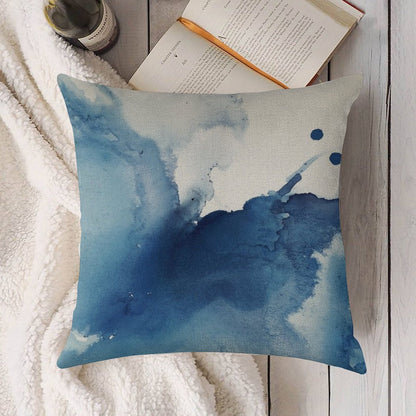 Indigo Blue Sea, Abstract Ink Painting Linen Throw Pillow Cover