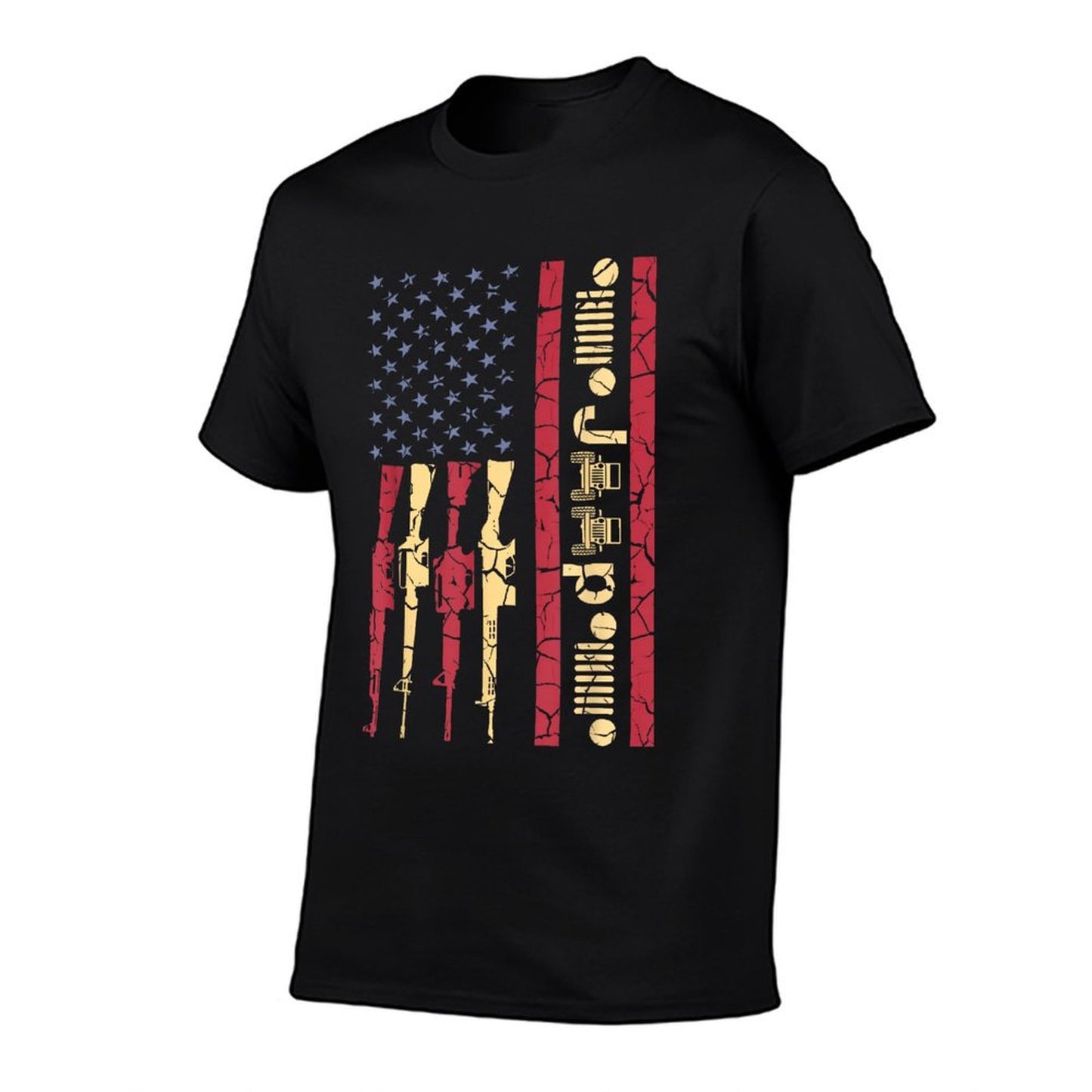 Offroad Driving 4x4 American USA Flag Distressed Gun Gift T-Shirt