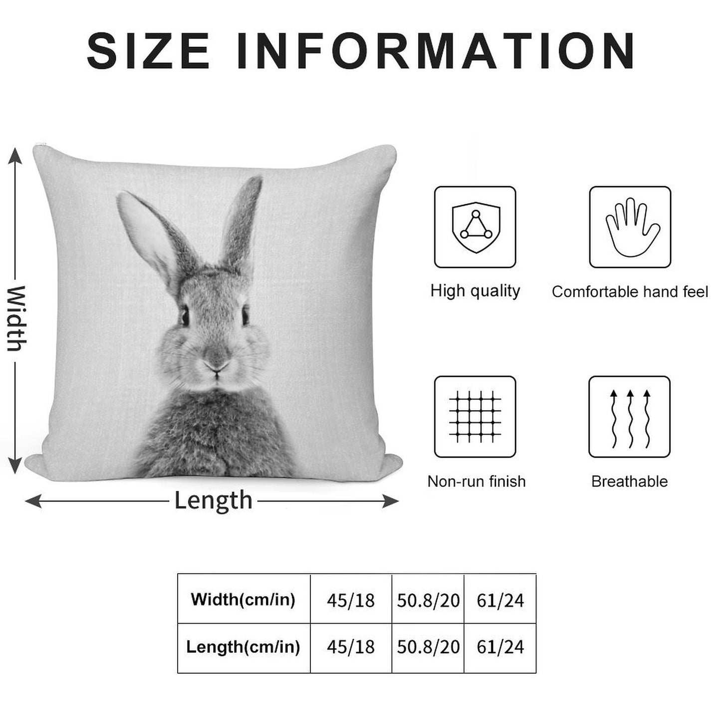 Rabbit - Black & White Soft Fade-Resistant Throw Pillow