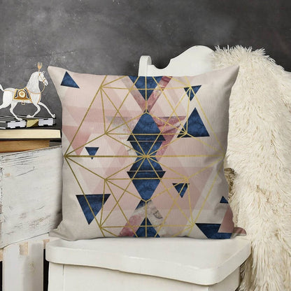 Blush Pink And Navy Geometric Linen Throw Pillow Cover