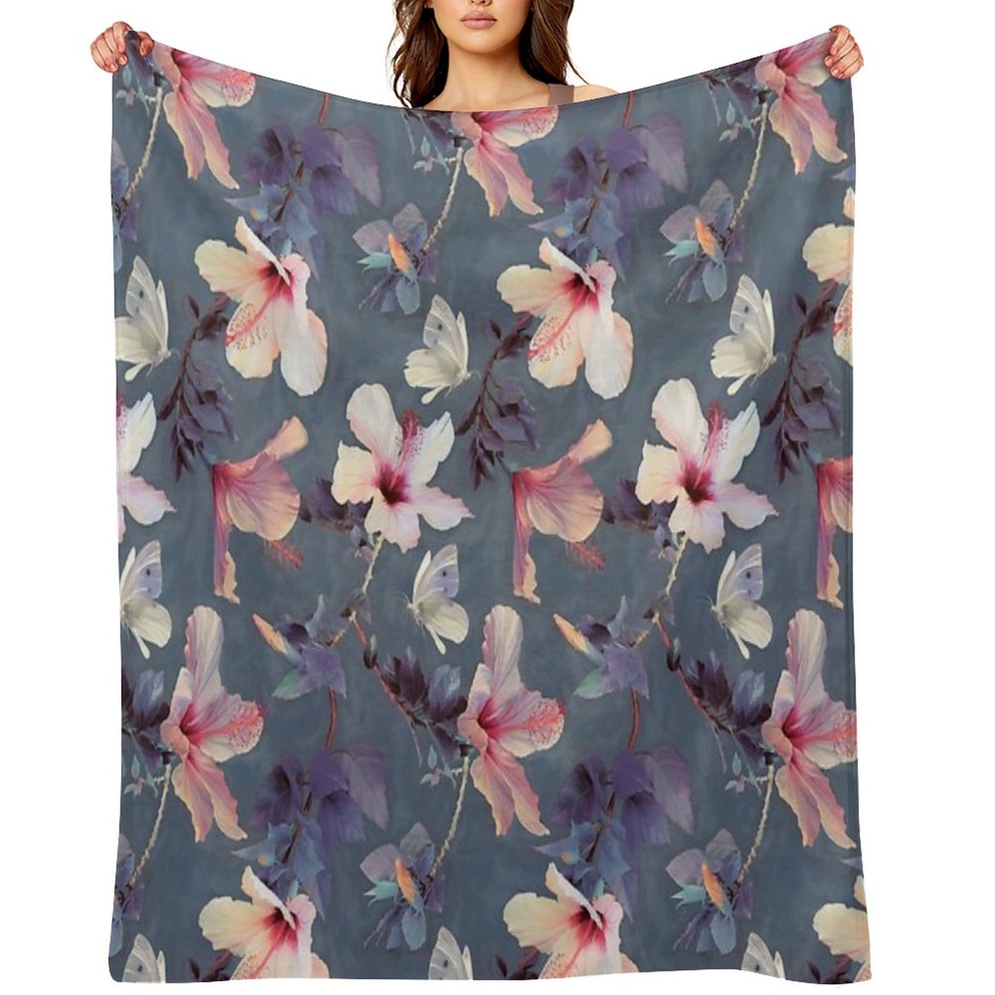 Butterflies And Hibiscus Flowers - A Painted Pattern Throw Blanket