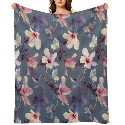 Butterflies And Hibiscus Flowers - A Painted Pattern Throw Blanket
