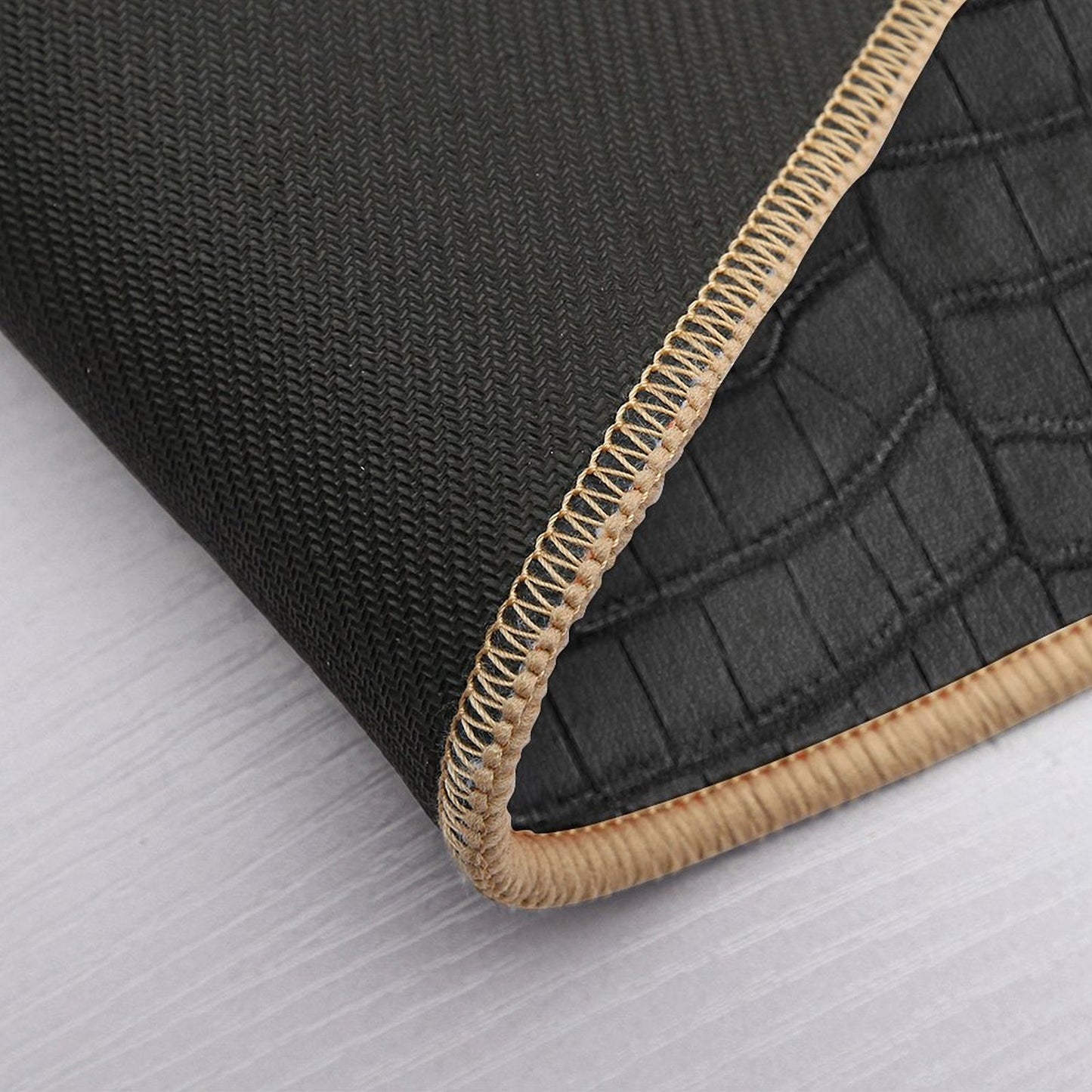 Black Crocodile Leather Print Bath Mat