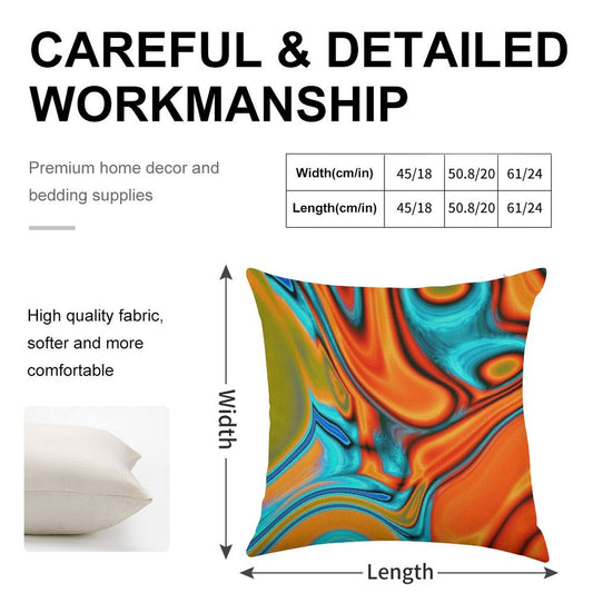 Vivid Modern Southwest Hipster Turquoise Orange Swirls Linen Throw Pillow Cover