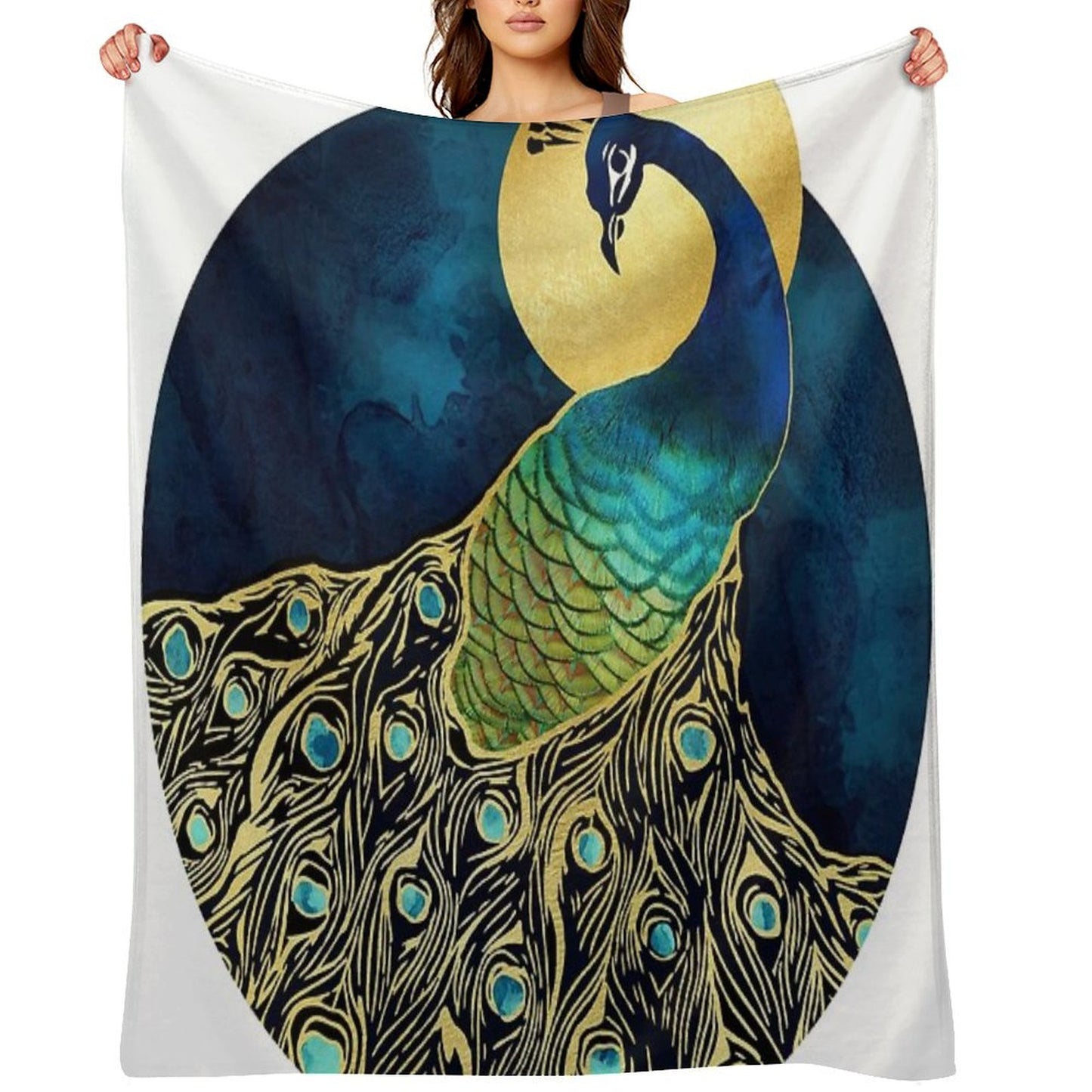 Golden Peacock Throw Blanket
