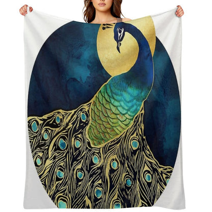 Golden Peacock Throw Blanket