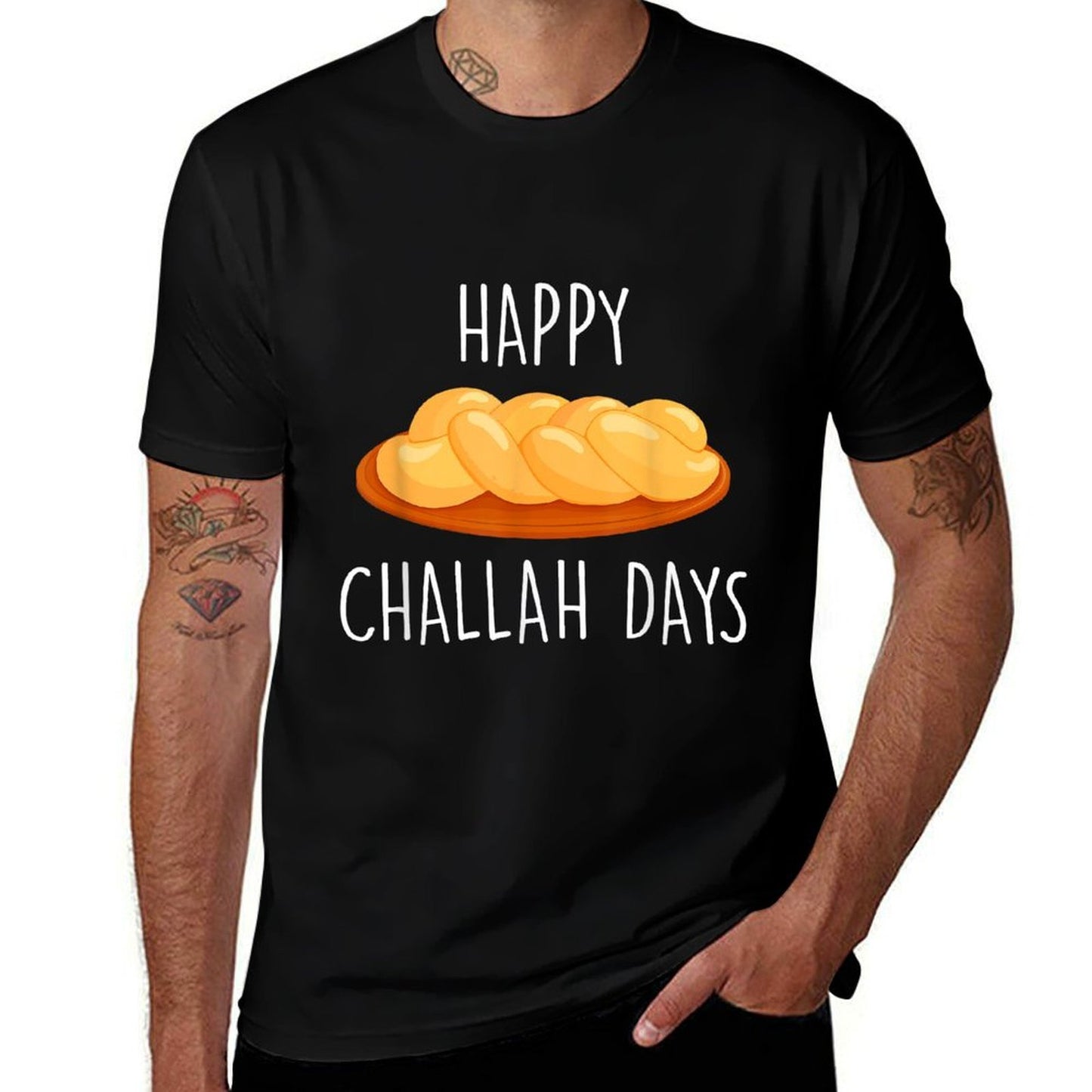 Happy Challah Days Hanukkah - Black, Small, Unisex-AdultsKids, Cotton 60 Polyester 40,, Classic Fit, Mandarin Collar, Modern,  Versatile T-Shirt