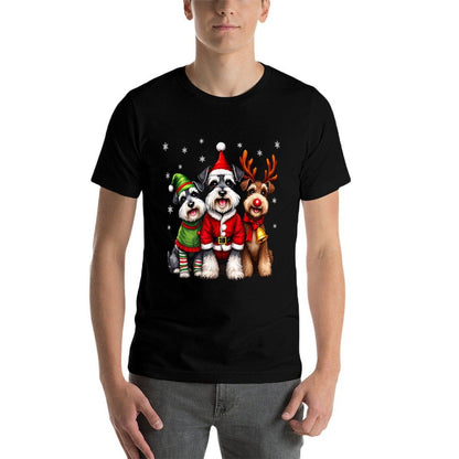 Miniature Schnauzer Christmas Dogs Funny Santa Reindeer Elf  Easy-care T-Shirt