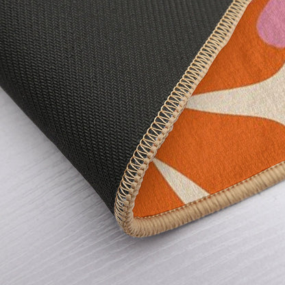 Retro 60s 70s Flowers - Vintage Style Floral Pattern in Thulian Pink, Orange, Mustard, And Cream  Long-Lasting Bath Mat