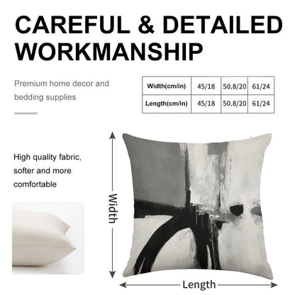 Black White Grey Abstract Linen Throw Pillow Cover
