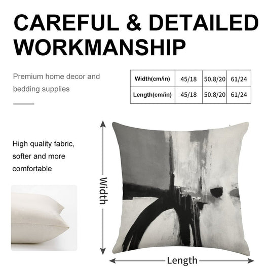 Black White Grey Abstract Linen Throw Pillow Cover