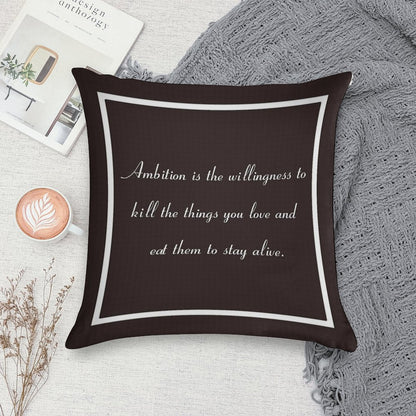 30 Rock Inspired Brown TV Show Jack Donaghy Quote, Ambition Soft Gift Ready Throw Pillow