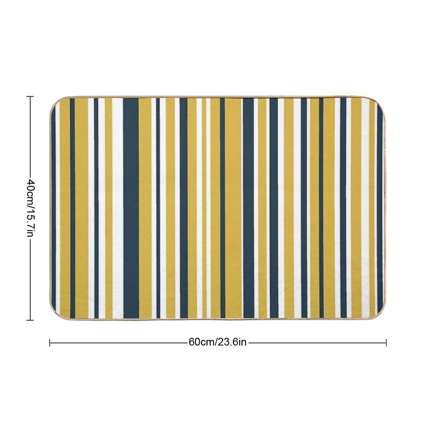 Mustard Yellow Navy Blue And White Stripes Minimalist Color Block Pattern Bath Mat