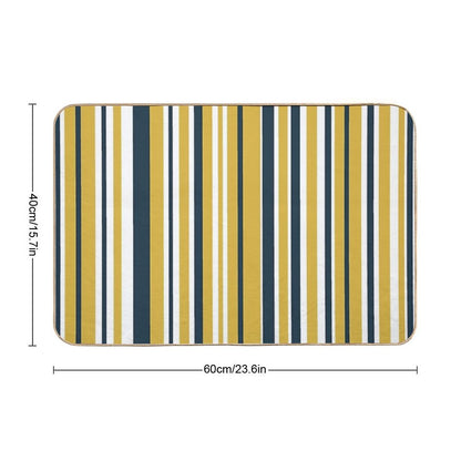 Mustard Yellow Navy Blue And White Stripes Minimalist Color Block Pattern Bath Mat