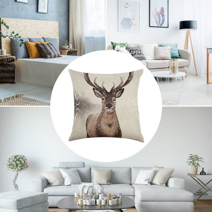 Winter Deer Linen Throw Pillow Cover