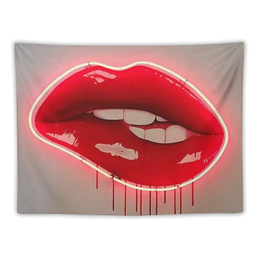 Neon Lip Biting Tapestry Tapestry