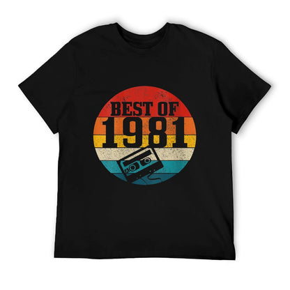 Womens Best Of 1981 40th Birthday Gift Vintage Cassette Tape Funny  Ribbed Collar T-Shirt