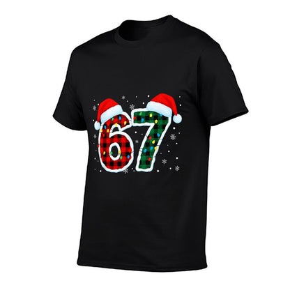 Funny 67 Six Seven Meme Christmas Pajamas Holiday Number 67  Rolled Sleeves T-Shirt