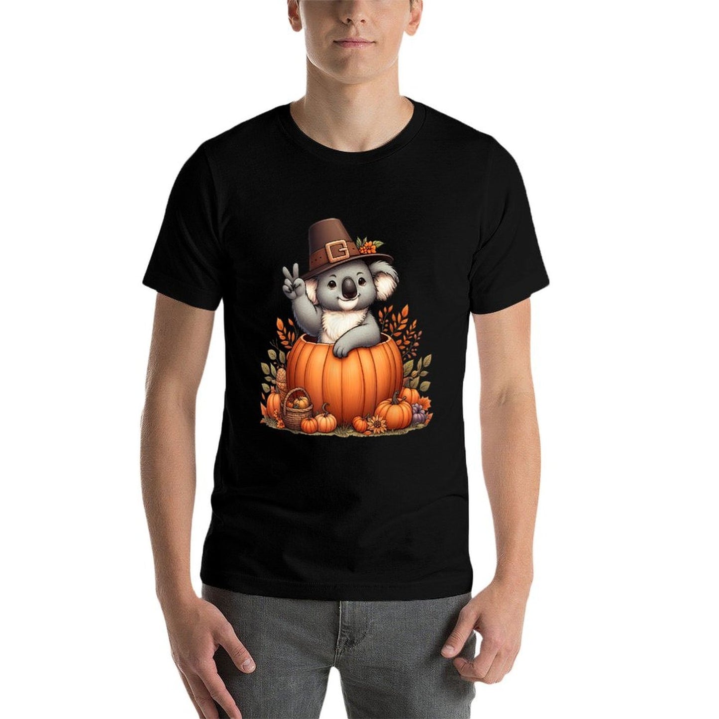 Autumn Pumpkin Fall Koala Thanksgiving Womens Mens Kids  Fade-proof Color T-Shirt