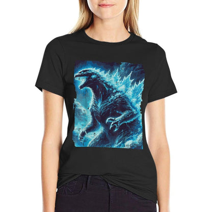 Japanese Blue Kaiju Monster Art Men Boys Kids Youthns  Rolled Sleeves T-Shirt