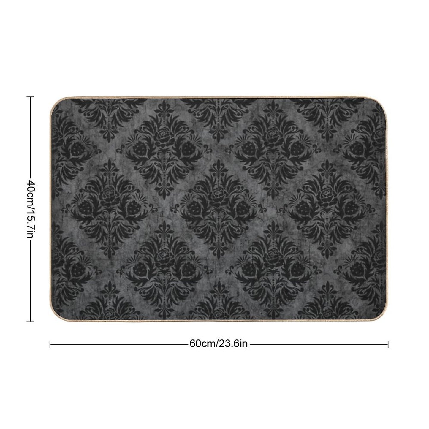 Gothic Black Damask Bath Mat