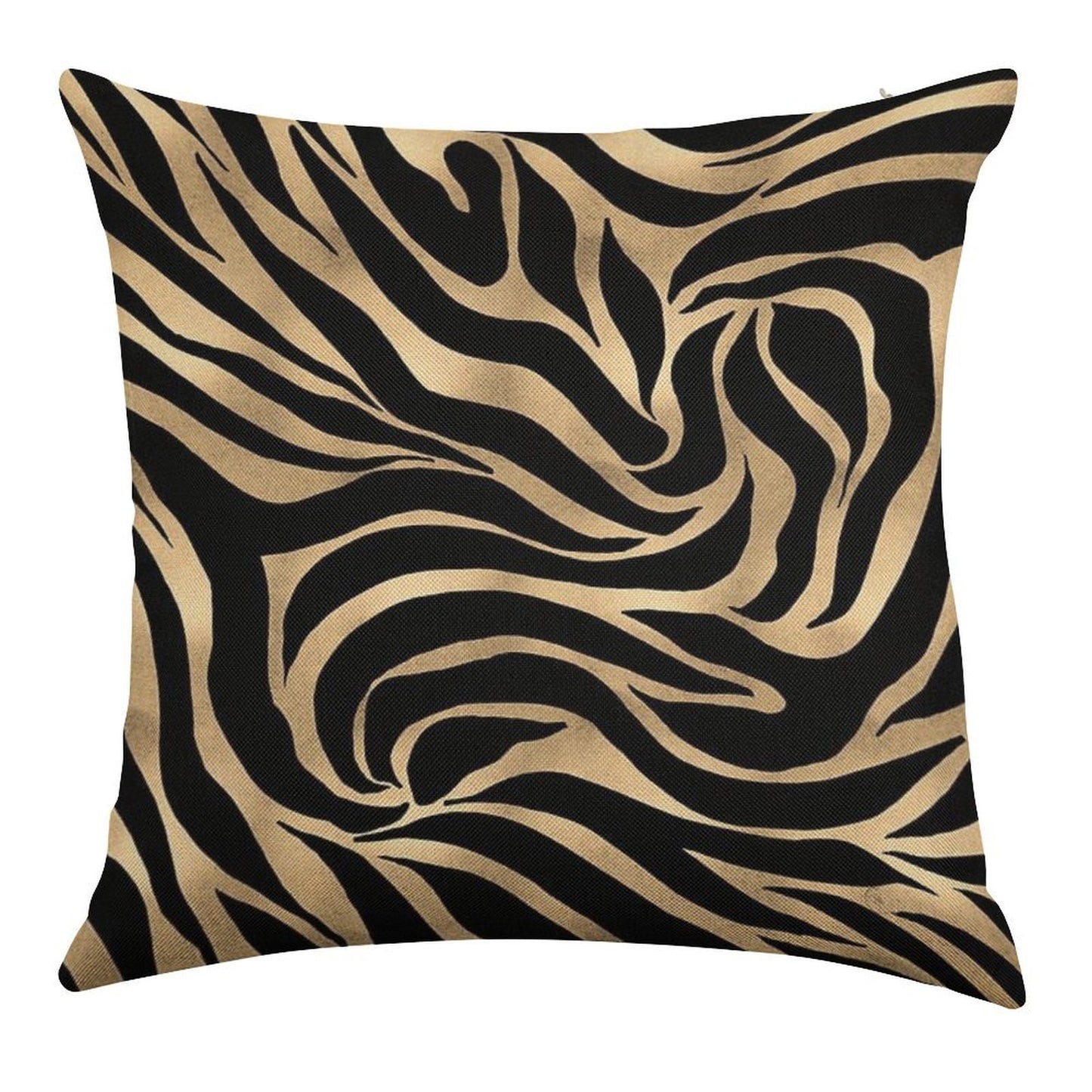 Elegant Metallic Gold Zebra Black Animal Print Linen Throw Pillow Cover