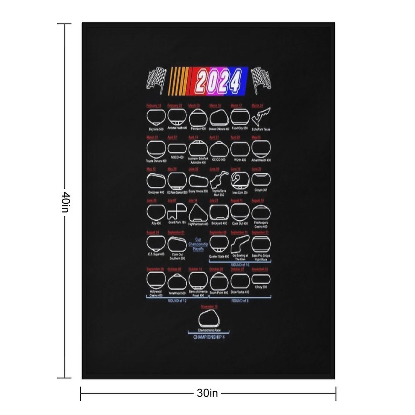 Schedule Nascar Cup Series 2024 Throw Blanket