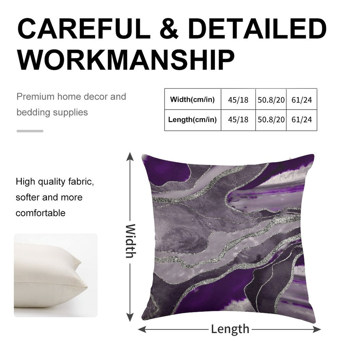 Dark Violet Marble Agate Silver Glam #1 (Photo of Glitter Only - Not Reflective) Linen Throw Pillow Cover