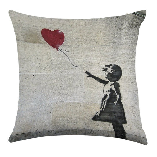 Banksy's Girl with A Red Balloon Linen Throw Pillow Cover