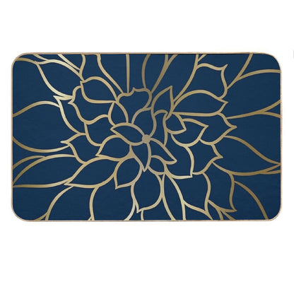 Floral Modern Print Art, Navy Blue And Gold Bath Mat
