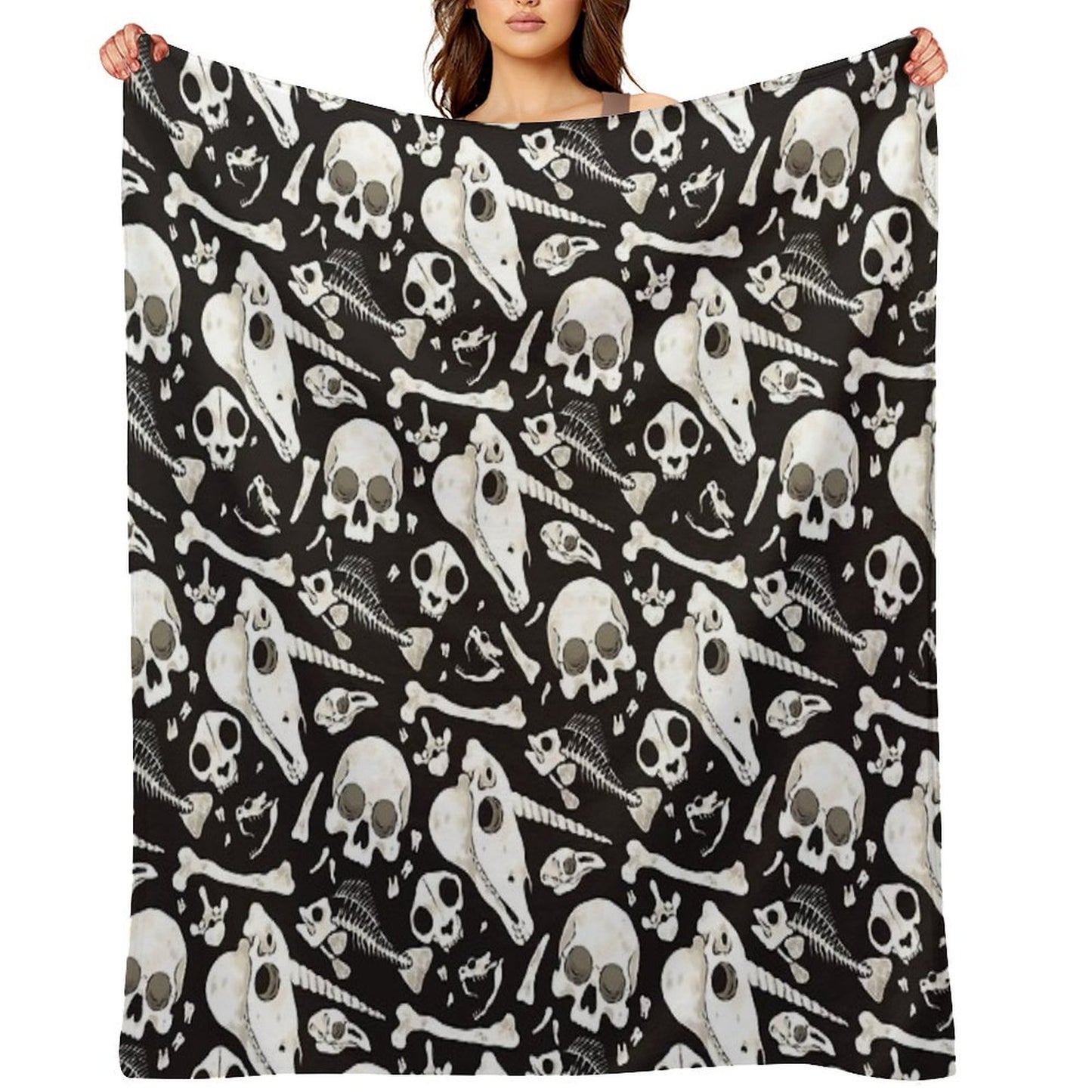 Black Skulls And Bones - Wunderkammer Throw Blanket