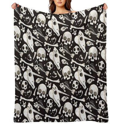 Black Skulls And Bones - Wunderkammer Throw Blanket