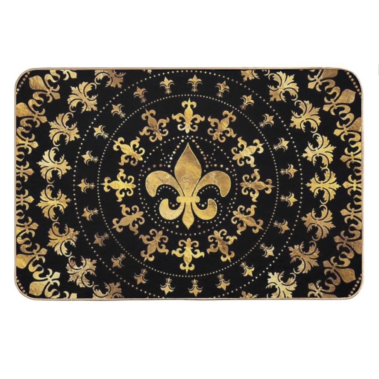 Fleur-de-lis - Circular Ornament - Gold And Black Bath Mat