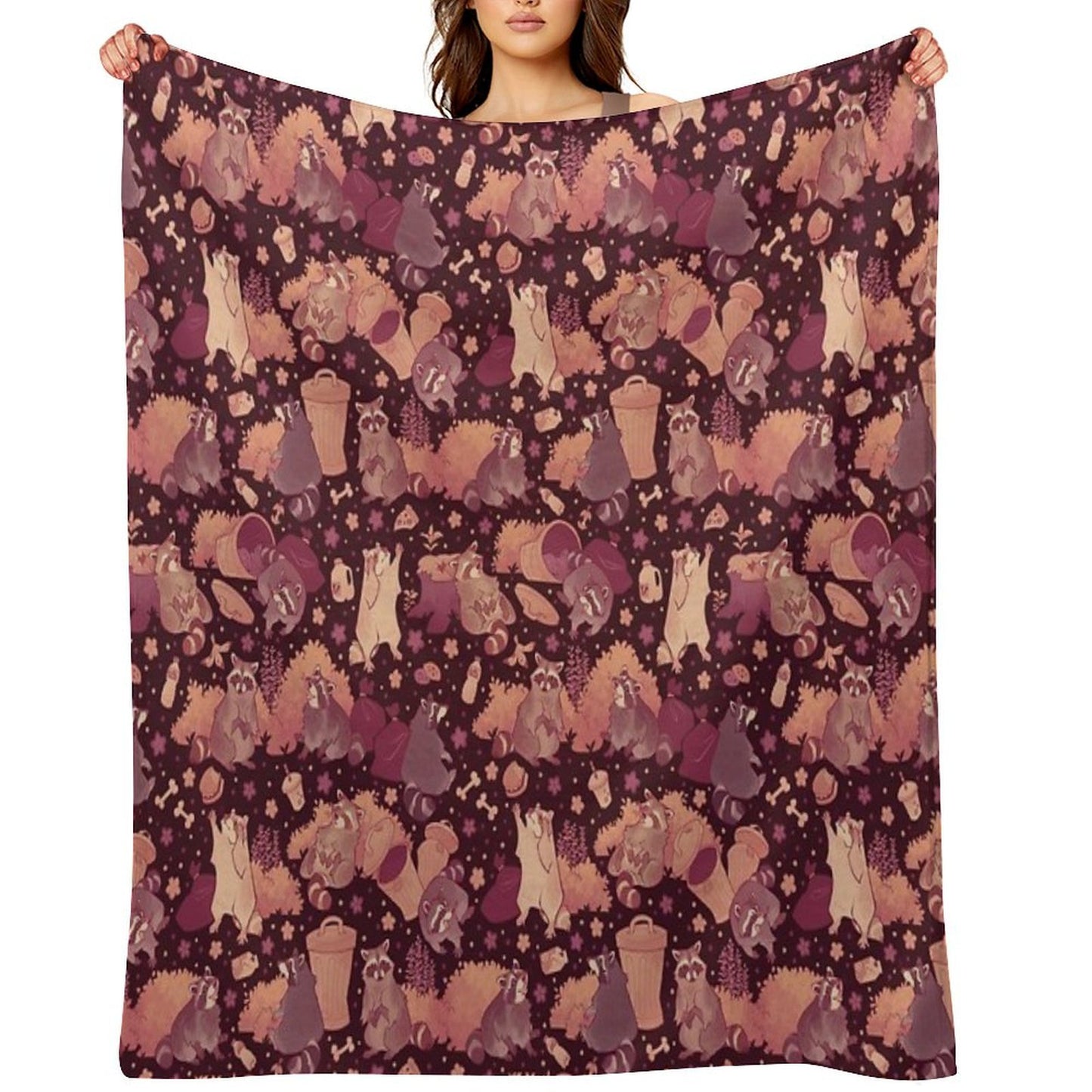 Raccoons Nighttime Pillage Throw Blanket