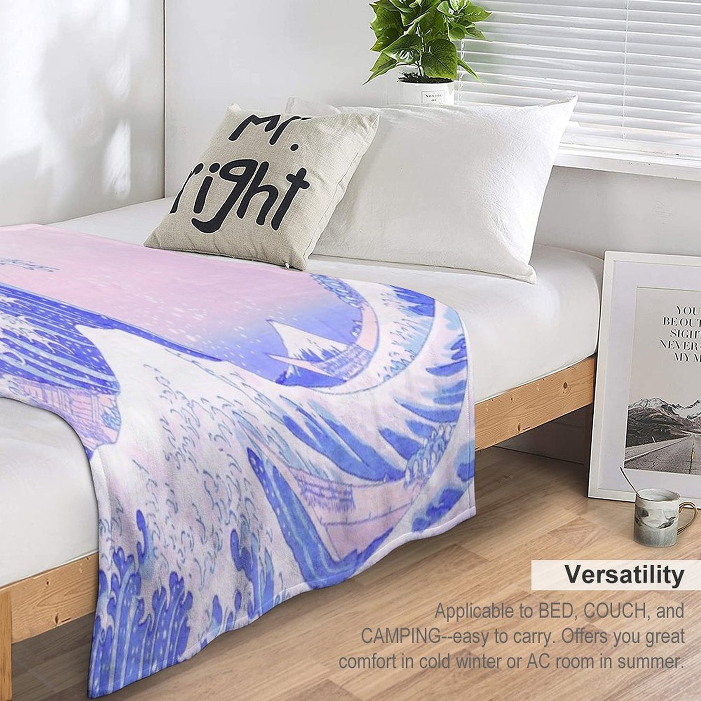 Great Wave Pastel Aesthetic Kawaii Pink Kanagawa Japanese Throw Blanket