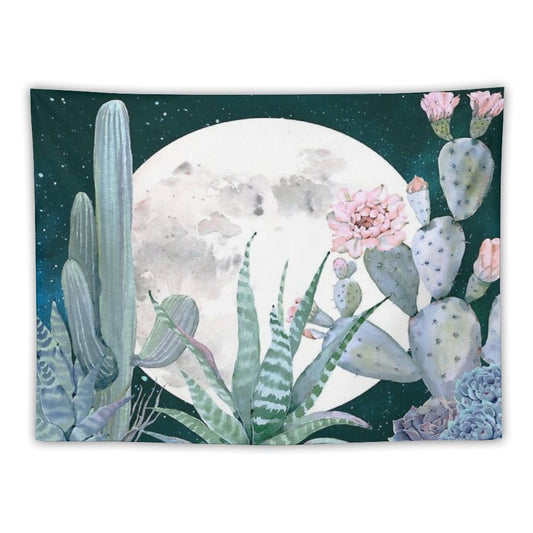 Cactus Nights Pretty Pink And Blue Desert Stars Cacti Illustration Tapestry