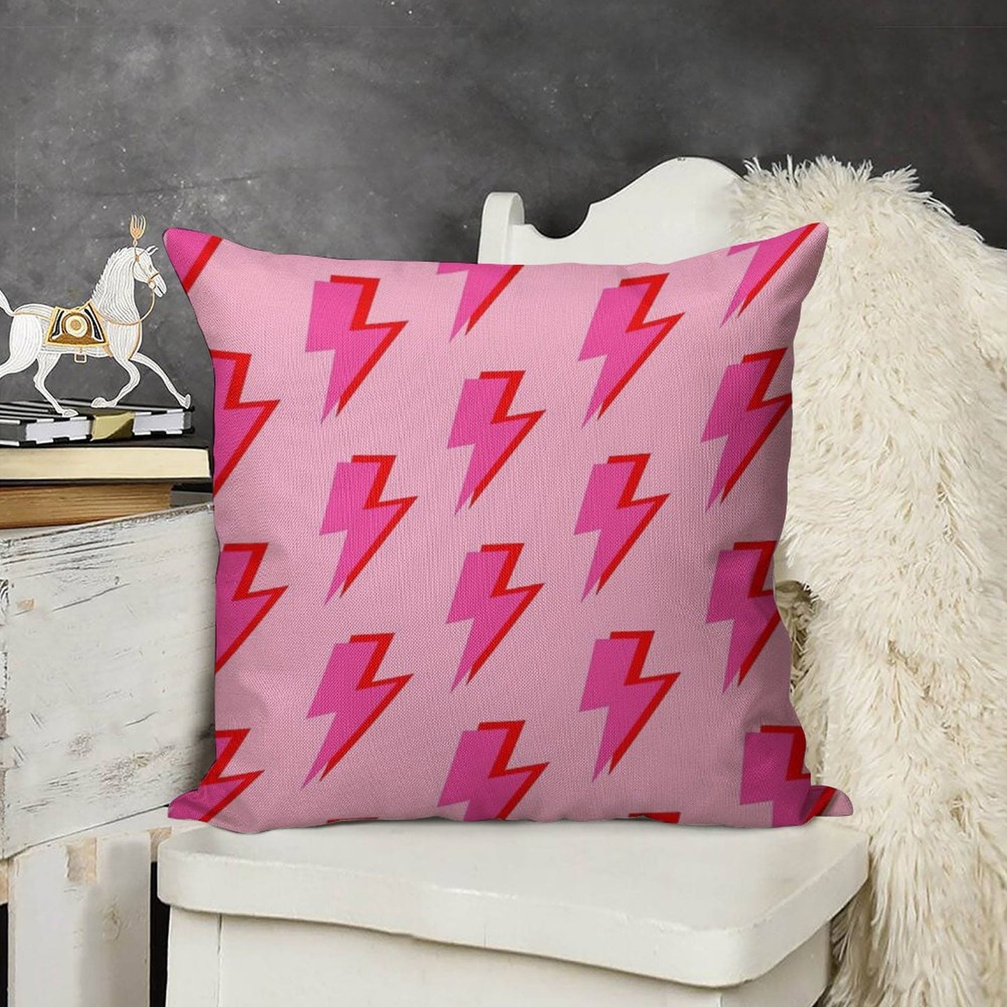 Pink And Red Lightning on Pink Linen Throw Pillow Cover