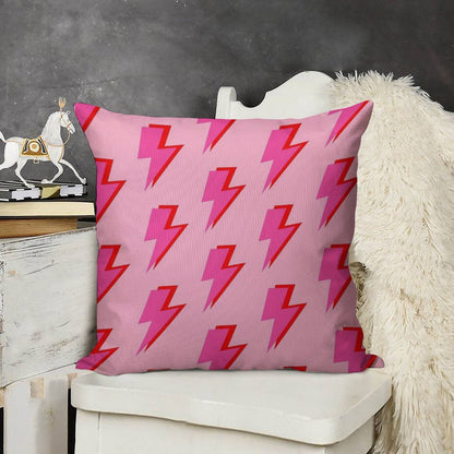 Pink And Red Lightning on Pink Linen Throw Pillow Cover