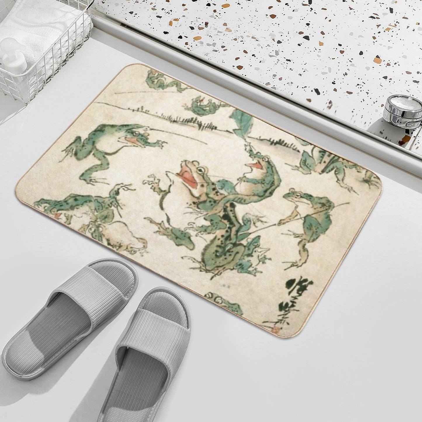 Battle Of The Frogs - Kawanabe Kyosai Durable Bath Mat
