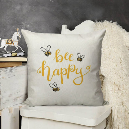 Bee Happy Linen Throw Pillow Cover