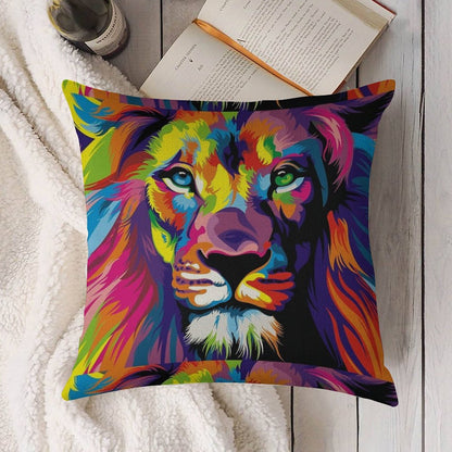 Banksy Rainbow Lion Graffiti Pop Art Painting Linen Throw Pillow Cover