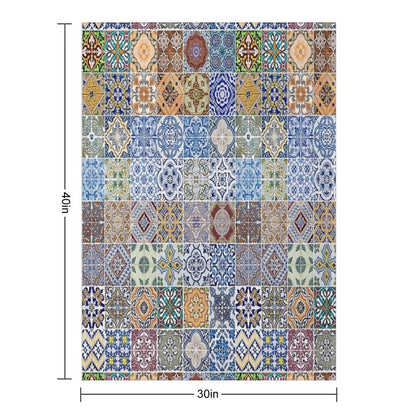 Set of 48 Ceramic Tiles Patterns Throw Blanket