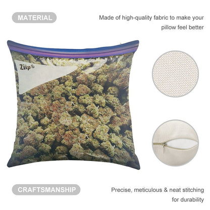 Weed Zip Lock Cannabis Extra Large Dank Linen Throw Pillow Cover