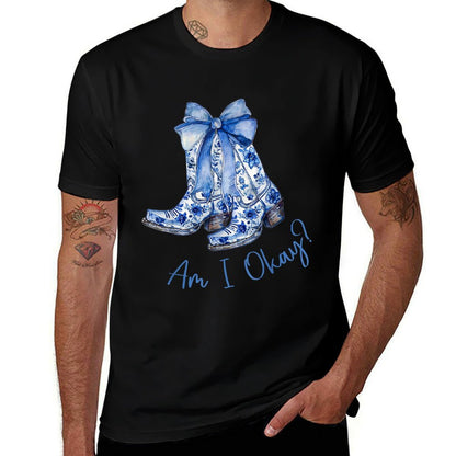 Am I Okay Boot Cowgirl Coquette Bow Women Girl  Graphic-printed T-Shirt