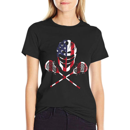 Lacrosse American Flag Lax Helmet Sticks 4th Of July T-Shirt