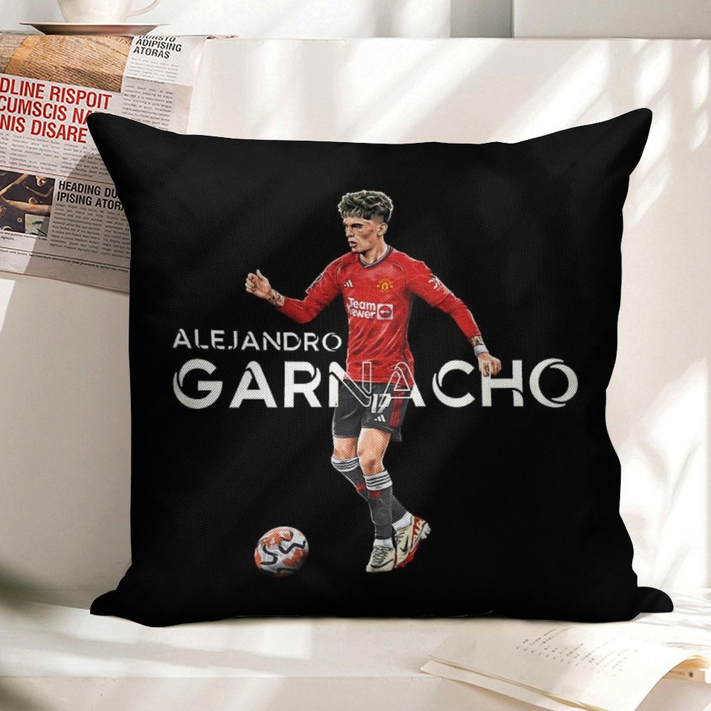 Alejandro Garnacho - Man United Linen Throw Pillow Cover
