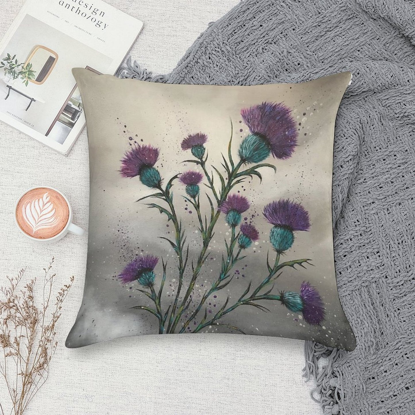 Scottish Traditional Purple Thistle Soft Durable Construction Throw Pillow