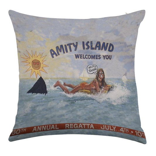 Welcome To Amity Island Linen Throw Pillow Cover