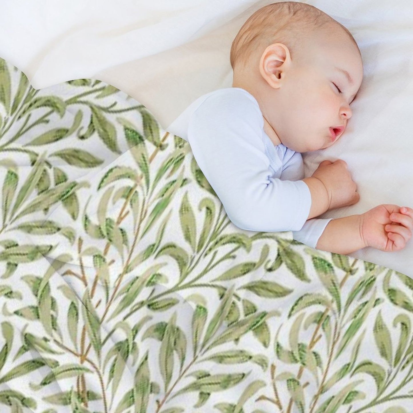 Willow Bough by William Morris - Seamless-  Gold Green Leaves on Off White Background Throw Blanket
