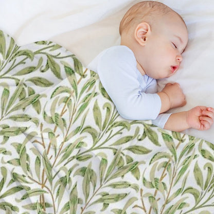 Willow Bough by William Morris - Seamless-  Gold Green Leaves on Off White Background Throw Blanket